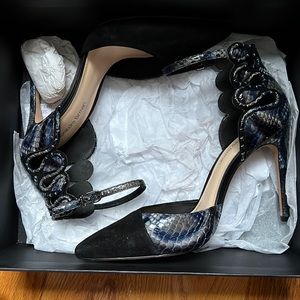 alexandre birman blue/ black snakeskin heels 7 1/2